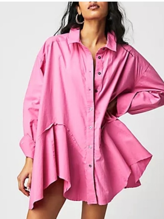 We The Free Tops - We The Free Pink Ruffle-Hem Oversized Shirt tunic